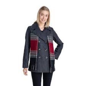 NWT London Fog Women's Peacoat with Red and Gray Scarf